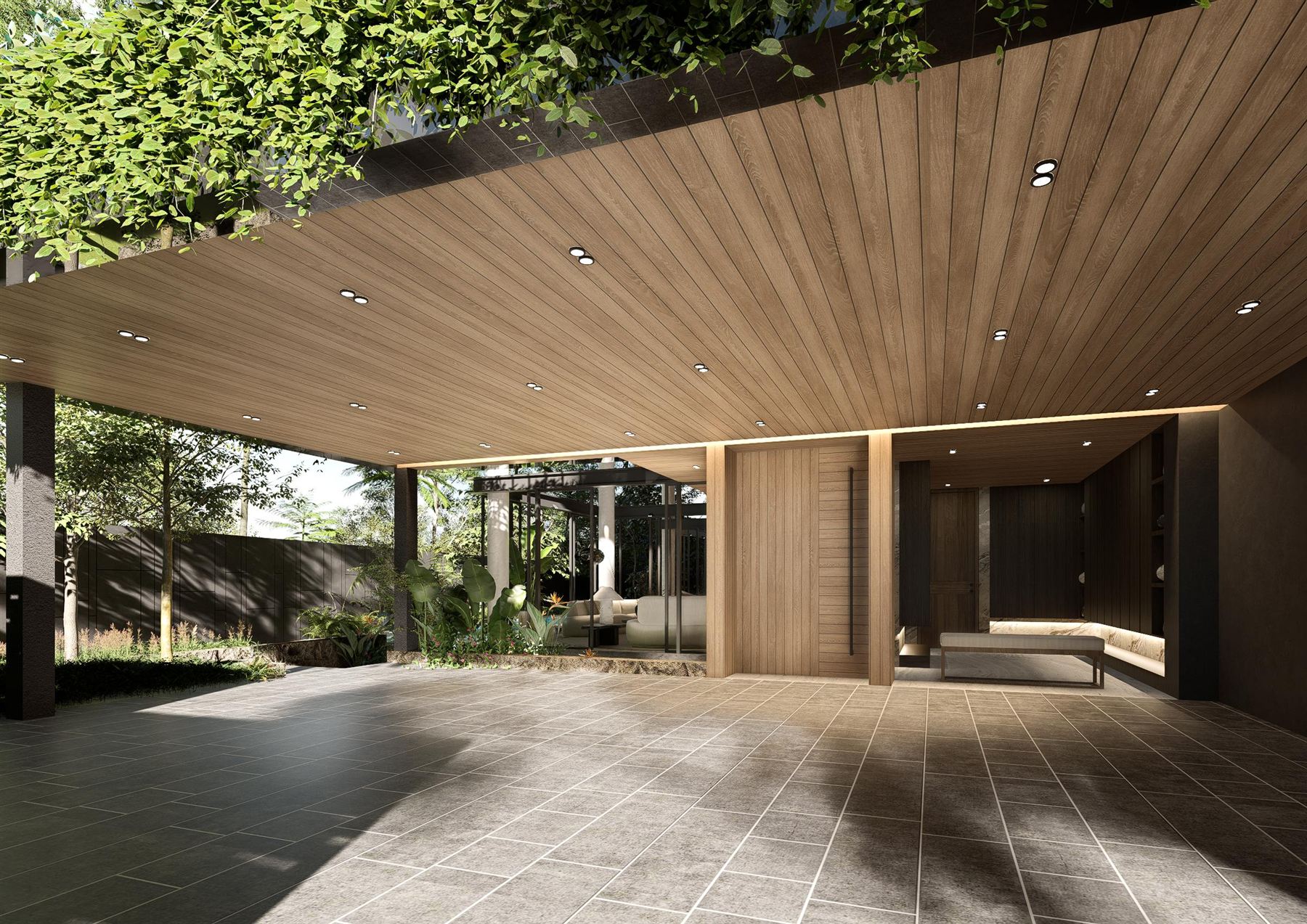 Sennett Lane — Covered driveway and entrance