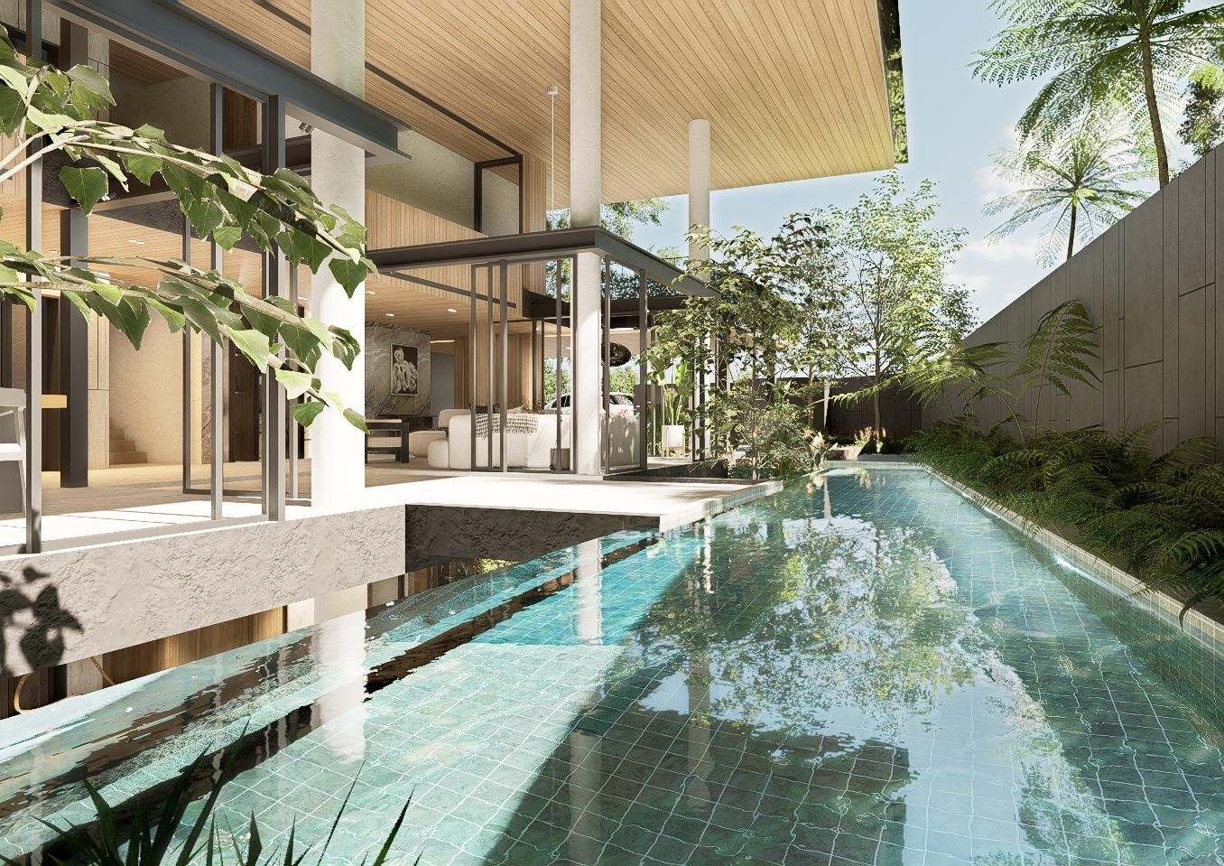 Sennett Lane — Pool terrace and pergola