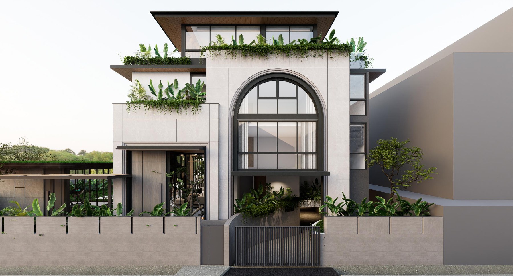 Siglap View — Side street elevation with arched window